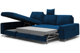 Kotna sedežna garnitura s posteljno funkcijo Opal Kraljevsko modra - leva postavitev - Minu.si