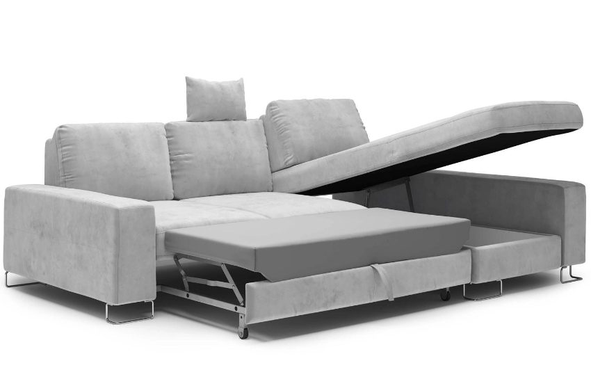Kotna sedežna garnitura s posteljno funkcijo Opal Svetlo siva - desna postavitev - Minu.si